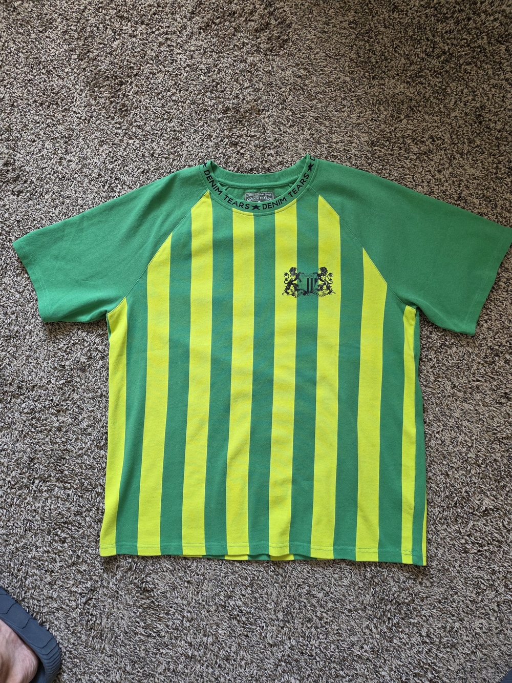 Denim Tears Green & Neon Yellow Striped Short Sleeve Tee